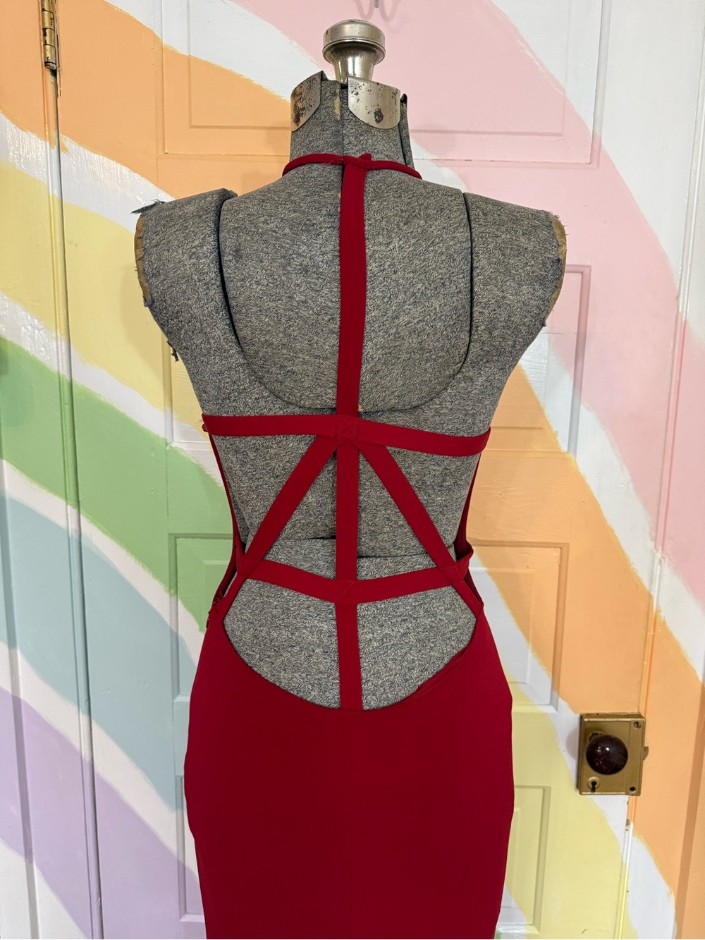Vintage JVN by Jovani Red Strappy Back Mermaid Formal Prom Evening Gown Sz 4 🧡🍄 - Picture 8 of 12